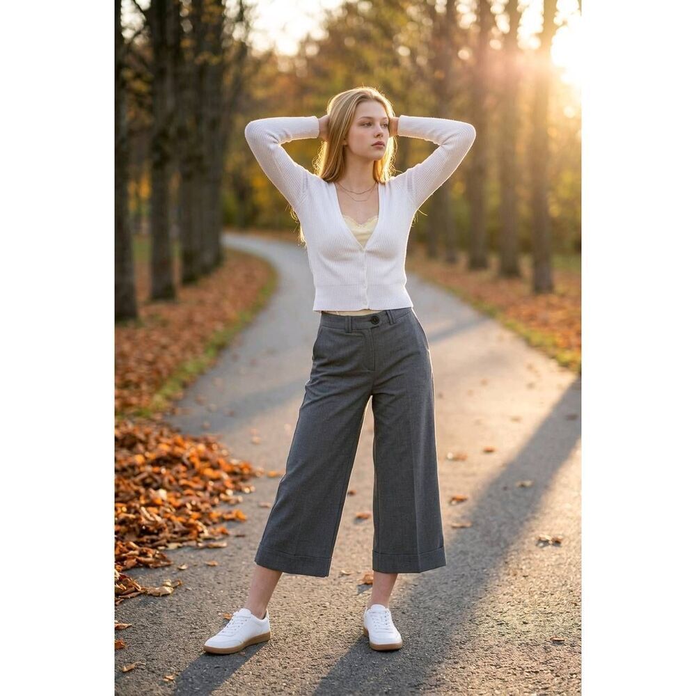💜Vintage GNW Gray Cuffed Wide Leg Cropped Pants Size 6